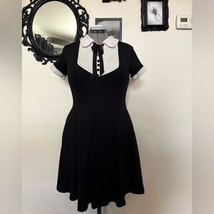 Black and White A-Line Midi Dress with Peter Pan Collar